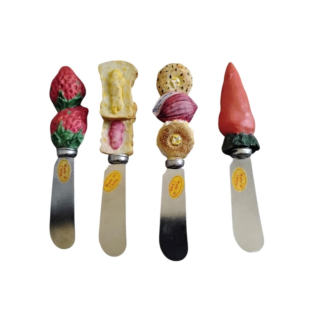 Novelty Food Resin Handle Cheese Butter Spreaders Set of 4 Strawberry Bagel
